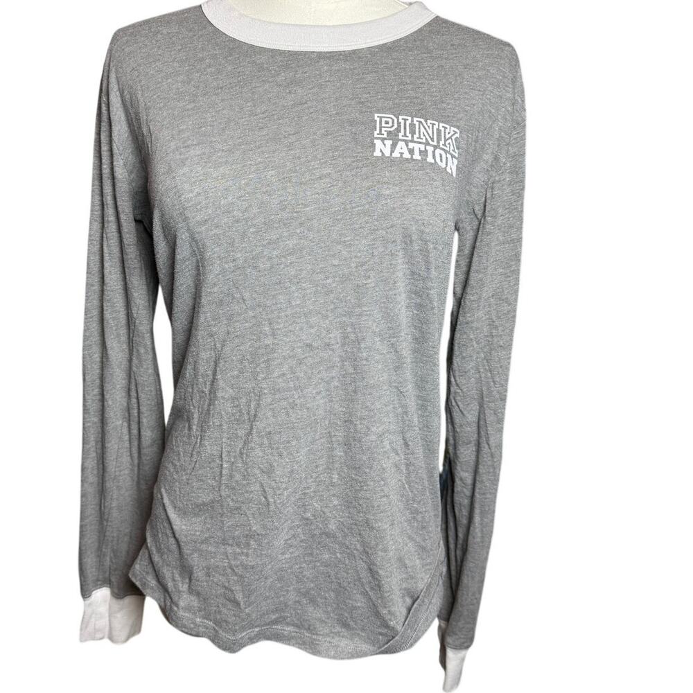 Victoria's Secret PINK Nation Gray Long Sleeve Ringer Tee Shirt Medium